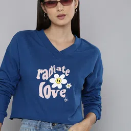 Flying Machine Women Navy Blue Printed Lightweight Cropped Sweatshirt-image-39