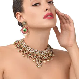 Zaveri Pearls Gold-Plated & Pink Embellished Jewellery Set-26