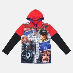 Lil Tomatoes Boys Red & Black Printed Hooded Sweatshirt-picture-12