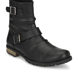 Delize Men Black Solid Lightweight High-Top Flat Boots-image-13