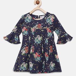 Peppermint Girls Navy Blue Floral Printed Fit and Flare Dress-image-73