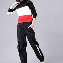 Tokyo Talkies Women Black & Red Colourblocked Sweatshirt-image-27