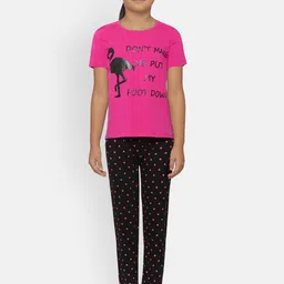FUNKRAFTS Girls Fuchsia Pink & Black Printed Night suit-image-92