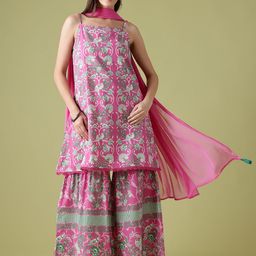 Anouk Ethnic Motifs Printed Lace Inserts Kurta with Sharara & Dupatta-picture-48