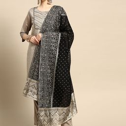 Anouk Women Grey Ethnic Motifs Printed Kurta with Trousers & With Dupatta-picture-2