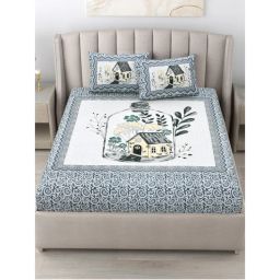 JAIPUR FABRIC Blue 180 TC Cotton Printed Double King Bedsheet with Pillow Covers-picture-22