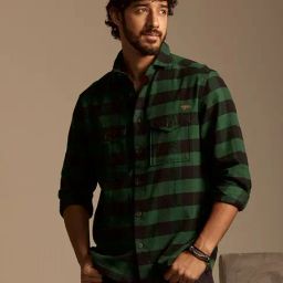 ANDAMEN Green Regular Fit Check Overshirt-image-95