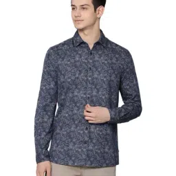 Lindbergh Navy Cotton Slim Fit Printed Shirt-image-15