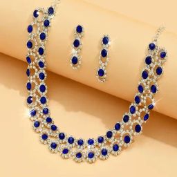 Peora Blue Cubic Zirconia & Blue Crystal Studded Necklace & Earring Set-22