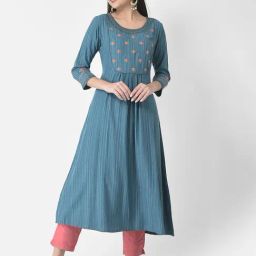 Span Blue Printed A Line Kurta-12
