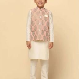 KISAH Kids Peach & White Printed Full Sleeves Kurta Set-picture-6