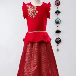 TWISHA Kids Red & Off White Embellished Top with Ghagra-image-7