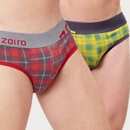 Zoiro Chinese Red & Sulphur Regular Fit Checks Briefs - Pack Of 2-image-14