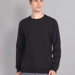 AD by Arvind Black Slim Fit Embroidered Logo Round Neck Sweatshirt-image-58