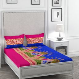 Portico New York Pink Abstract TC Cotton 1 Bedsheet with 2 Pillow Covers-image-6
