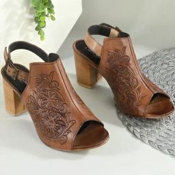 Carlo Romano Women's Tan Back Strap Sandals-image-41