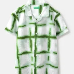 United Colors of Benetton Boys White & Green Checkered Shirt-picture-20