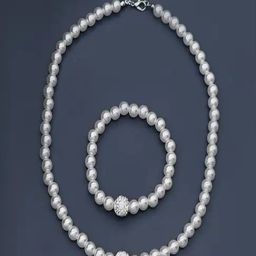 Peora Silver Pearl Studded Necklace & Bracelet Set-39