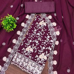 MANVAA Floral Embroidered Thread Work Silk Georgette Unstitched Dress Material-picture-46