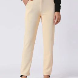 FITHUB Cream Slim Fit High Rise Trousers-image-29