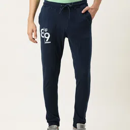 Urban Dog Men Navy Blue Printed Slim Fit Knitted Cotton Track Pant-image-60