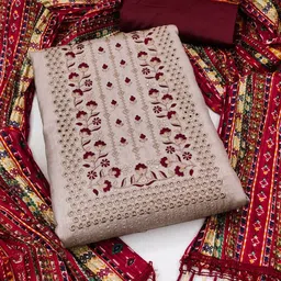 Panzora Floral Embroidered Thread Work Soft Silk Cotton Unstitched Dress Material-picture-4