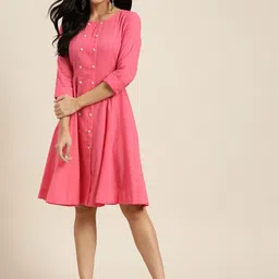 Sangria Women Pink Pure Cotton Solid A-Line Dress-picture-48