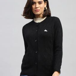Monte Carlo Black Wool Self Design Cardigan-29
