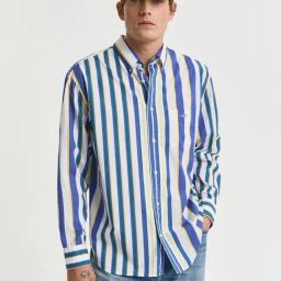 GANT Men Relaxed Fit Button-Down Collar Vertical Striped Cotton Casual Multi Shirt-image-71