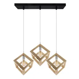 Homesake 3-Lights Linear Cluster Beige Wooden Modern Nordic Cube Hanging Light  (Bulb not included)-6