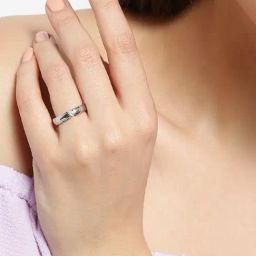 Oomph Silver Tone Small Cubic Zirconia Delicate Engagement Proposal Casual Ring-5