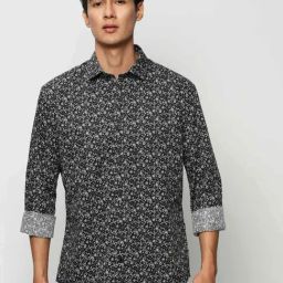 SHOWOFF Black Slim Fit Floral Print Shirt-image-55