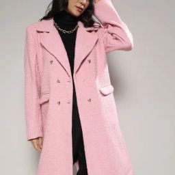 Campus Sutra Pink Regular Fit Coat-image-98