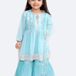 Little Bansi Kids Blue Embroidered Suit Set-image-29