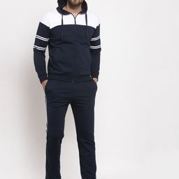WILD WEST Men Navy Blue & White Colourblocked Tracksuit-image-95