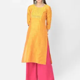 Span Yellow Embroidered Straight Kurta-image-59