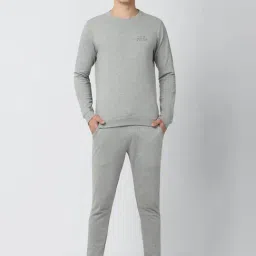 Peter England Grey Cotton Regular Fit Self Pattern T-Shirt & Joggers-picture-17