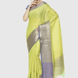 Banarasi Silk Works Lime Green Woven Saree With Unstitched Blouse-picture-46