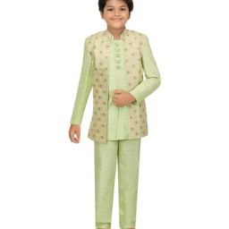 Ahhaaaa Kids Mint Green Cotton Embroidered Full Sleeves Kurta Set-image-58