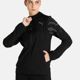 Puma Performance Running Run Woven Q4 Black Logo Print Hooded Jacket-image-59