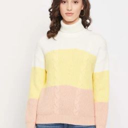 MADAME Multicolored Cotton Color-Block Sweater-image-46