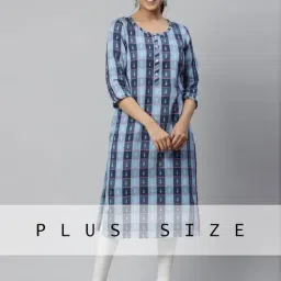 Aurelia Women Blue Geometric Print Cotton Blend Kurta-picture-23