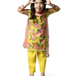 Biba Girls Yellow & Pink Cotton Floral Print Kurta Set-image-69