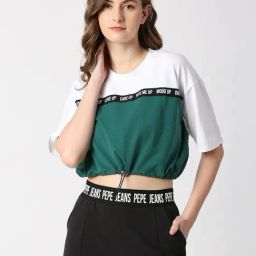Pepe Jeans Green & White Color-Block T-Shirt-image-53