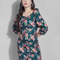 SELVIA Blue Floral Print Shift Dress-image-51