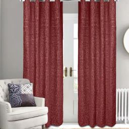 Saral Home Tic tac Maroon Chenille & Polyester Yarn Blackout Door Curtains 9ft - Set of 2-17