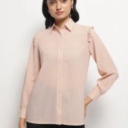 Strong & Brave Peach Polyester Striped Casual Shirt-image-23