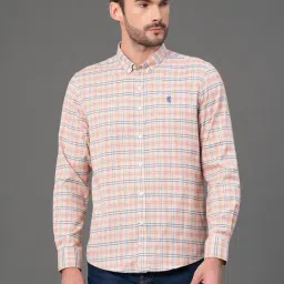 Red Tape Red Cotton Polyblend Checks Regular Fit Casual Shirt-image-4