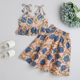 Many Frocks Kids Peach & Blue Embellished Ghagra with Choli-image-16