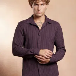 Campus Sutra Amethyst Purple Rope-Striped Tactile Shirt-picture-36